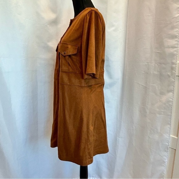 Zara Camel Brown faux suede short sleeve button front mini dress L - Picture 6 of 15